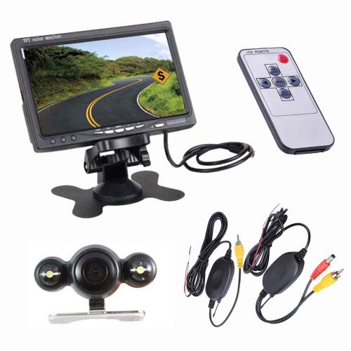7&#034; car tft lcd monitor mirror + wireless reverse car rear view backup camera kit