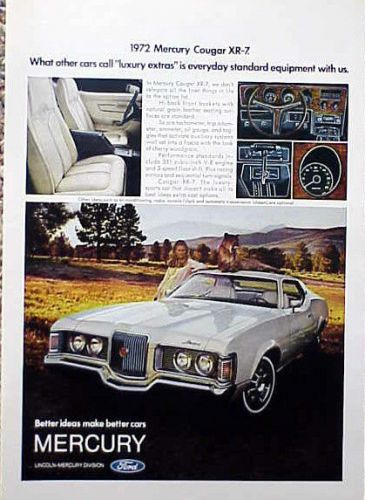 1972 mercury cougar xr 7 original vintage ad 5+= free ship  cmy store great ads