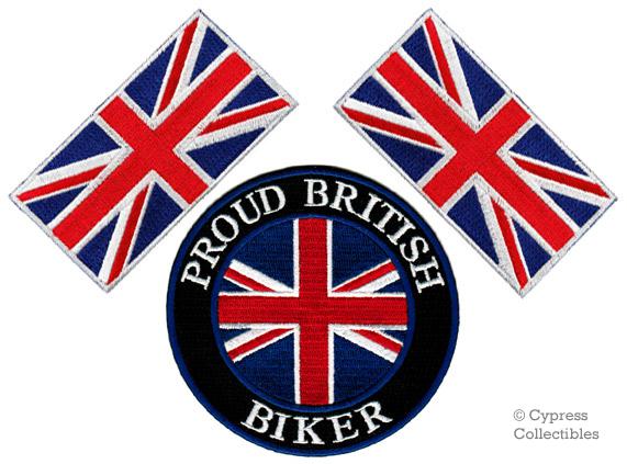 Lot of 3 proud british biker patch england uk flag new embroidered iron-on