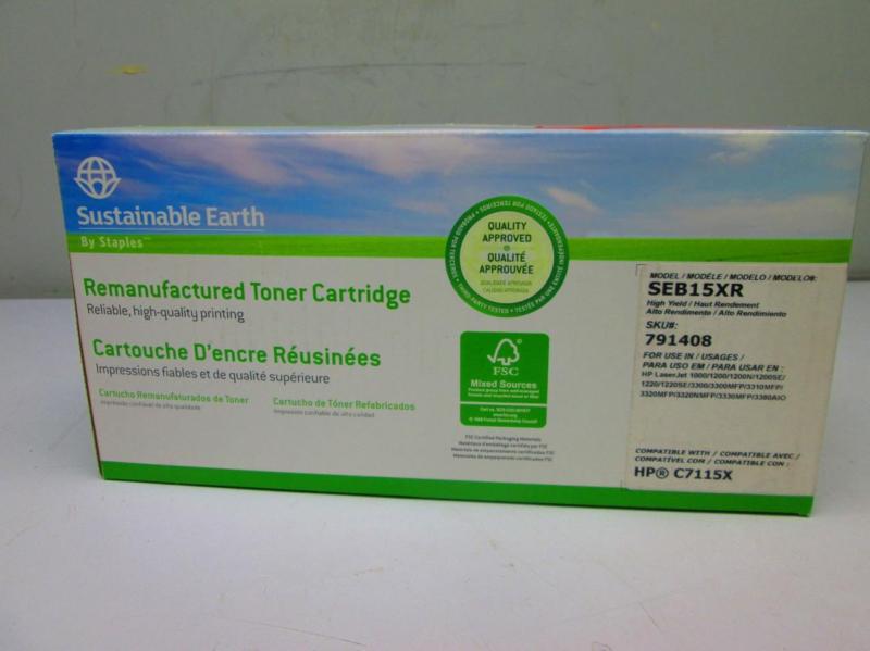 Sustainable earth staples laserjet toner cartridge hp 15x seb15xr c7115x new