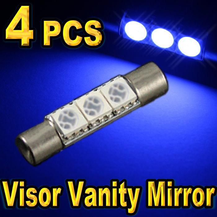 4x blue led bulbs for visor vanity mirror light f30-whp 6614f 3-smd.