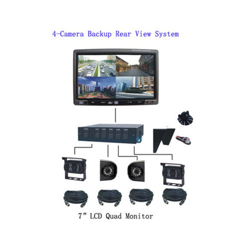 For truck/rv 7" quad lcd monitor & 4 ccd color camera rear view backup system 