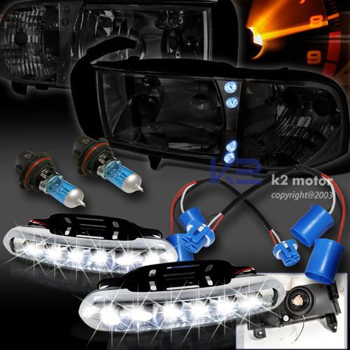 94-02 ram 1500 sport pkg smoke led headlights w/ built-in corner+led fog lamps