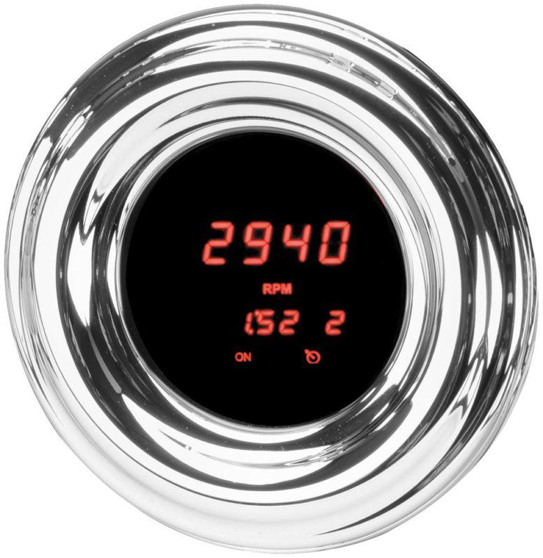 Dakota digital mini round led tachometer 1-7/8 in chrome red for harley-davidson