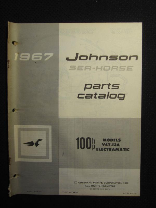 1967 johnson outboard motor 100 hp parts catalog manual sea horse v4t 13a elec