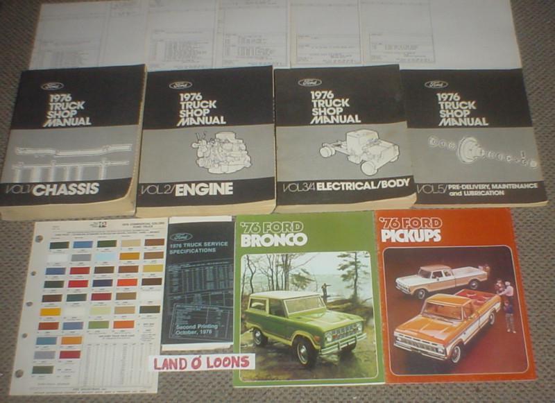 1976 ford f100/150/250/350 truck/bronco/econoline shop/service manual set5+xtras