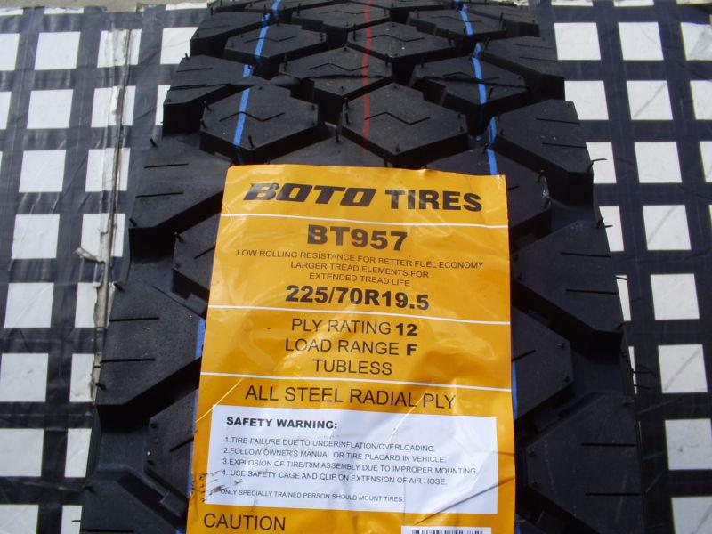 New tires 225 70 19.5 boto open shoulder drive 225/70r19.5" 12 ply traction m&s 