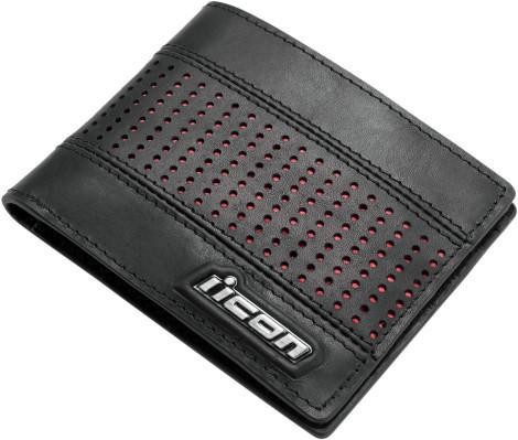 Icon mens leather wallet black with red accents