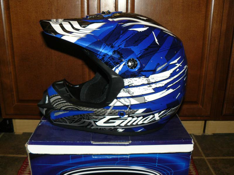 Gmax dirtbike helmet, 46x, xl, extra large, mx helmet, blue and gray 