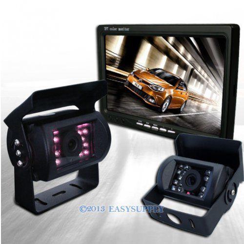12-24v van motorhome back-up color night vision dual camera kit system + monitor