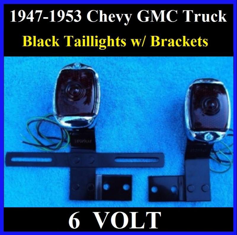 6 volt 1947-1953 chevy gmc pickup truck black taillights w/ brackets