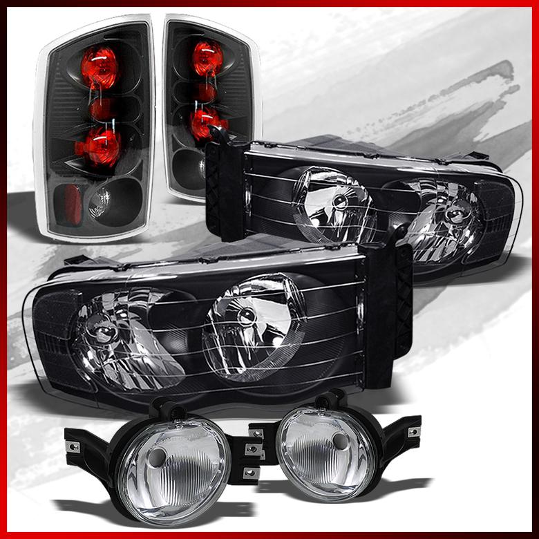 02-05 ram black clear headlights + black tail lights+clear fog lights combo set