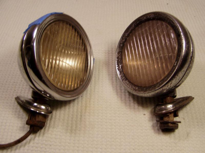 Pair antique vintage 1930's 1931 hupmobile hupp car rat rod fender lights lamps