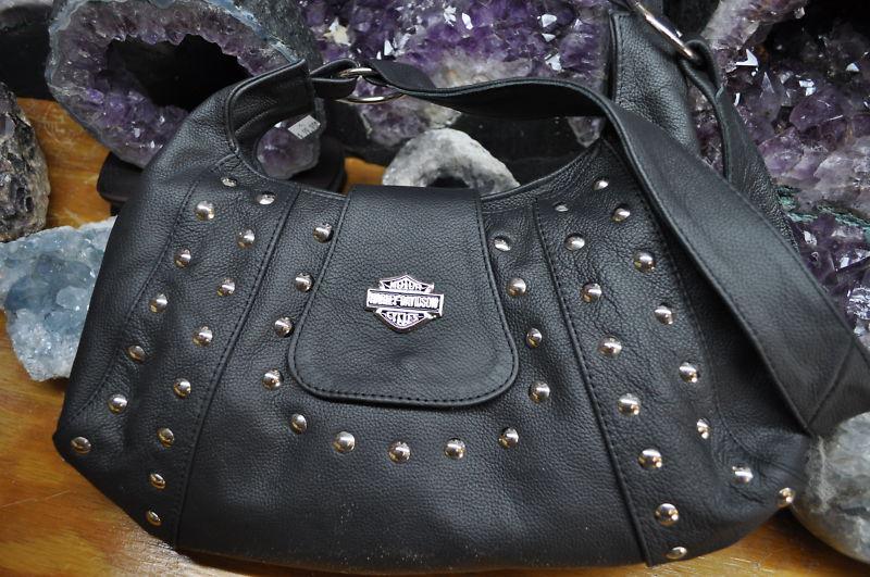 Harley-davidson new hobo leather purse, ch studs, b&s, 24" strap new made in usa