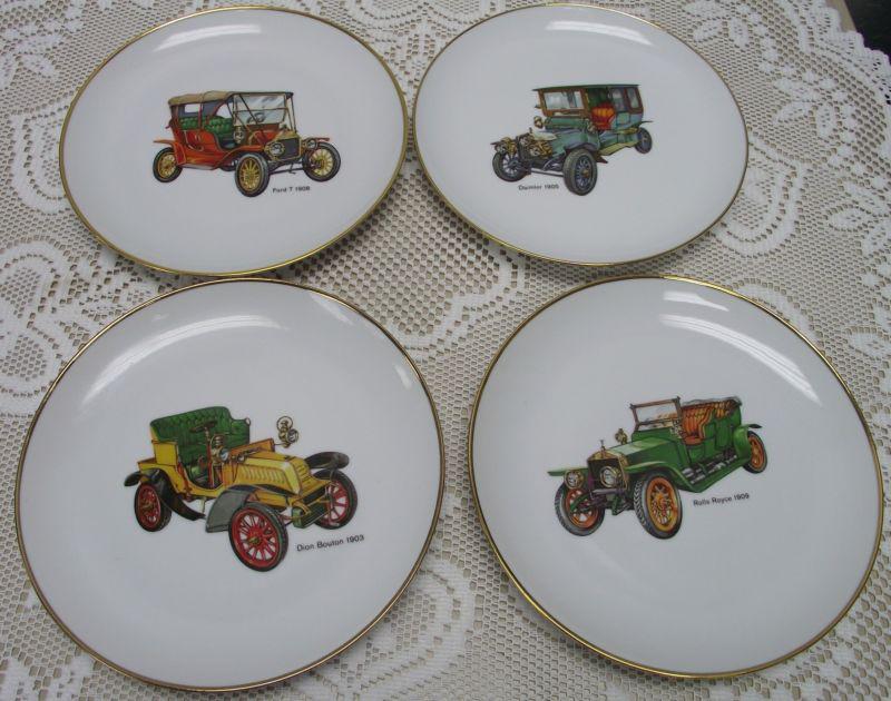 4 vintage car 8" porcelain plates daimler ford t rools royce dion bouton usa