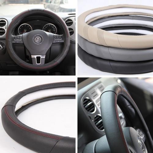 Fit hyundai kia subaru black+red stitch leather steering wheel cover 58008 14-15