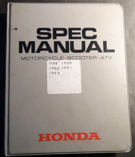 1988-1992 honda dealer motorcycle, scooter, &amp; atv spec manual (627)