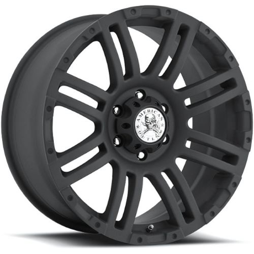 20x9 matte black american outlaw bunker 8x180 +18 rims open country rt 35 tires