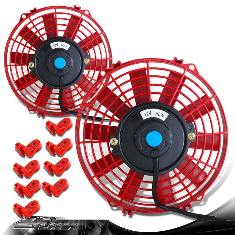 2 x universal red 9" 1500cfm 2250rpm electric cooling engine bay radiator fan