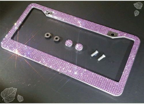 7row purple bling 1000 rhinestones crystal license plate frame screw caps violet