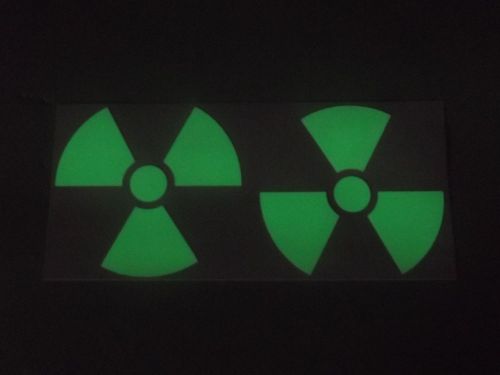 Glow in dark radioactive symbol nuclear danger sign  sticker x2