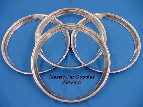 Trim rings ribbed 15&#034; polished stainless (4) street rod
