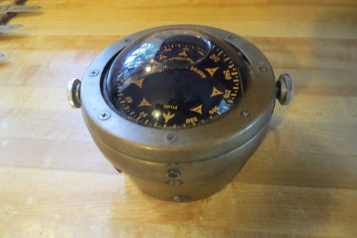 Antique marine compass co pilot liquid filled brass glass dome working compass