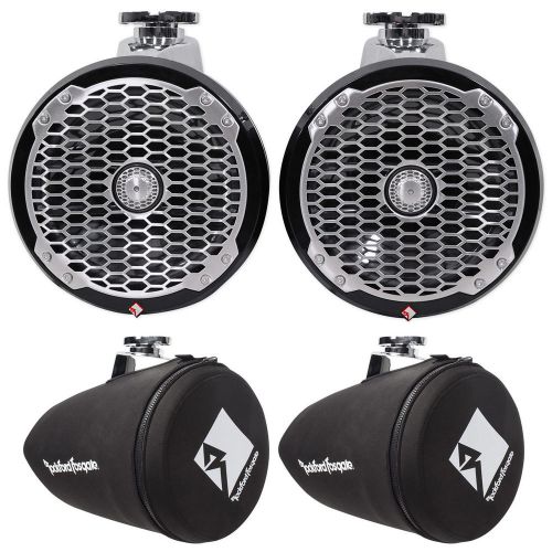 2 rockford fosgate pm282w-b 8&#034; 400w marine black wakeboard tower speakers+covers
