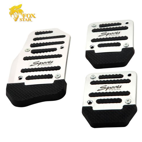 Silver non-slip aluminium foot rest cover manual car brake clutch pedal pads set