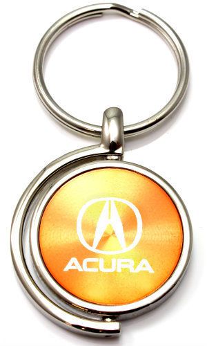 Orange acura logo brushed metal round spinner chrome key chain spin ring