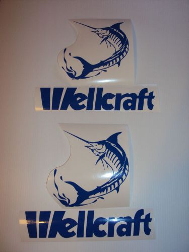 2 wellcraft blue marlin sport pro fishing decal sticker  marine vinyl set