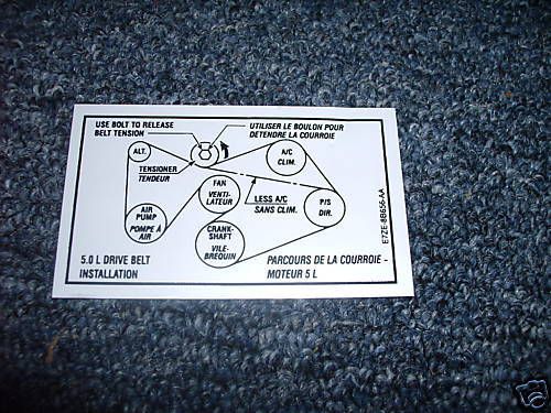 1987 1988 1989 1990 1991 1992 1993 ford mustang gt 5.0 302 drive belt decal