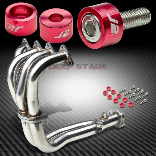 J2 for 94-01 db/dc exhaust manifold 4-2-1 race header+red washer cup bolts
