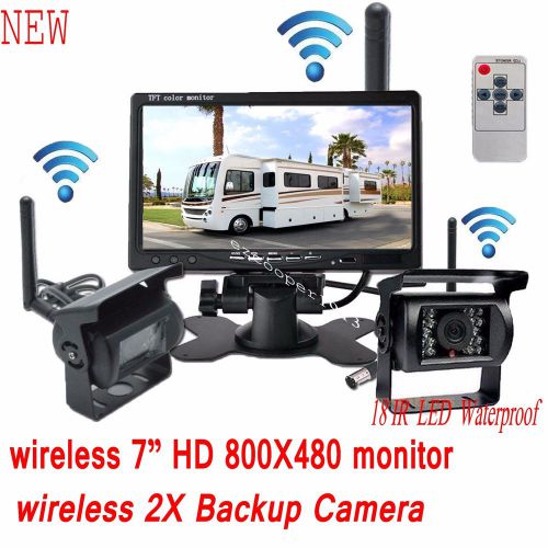 2x wireless ir camera+wireless 7&#034; lcd hd color car monitor for van truck trailer