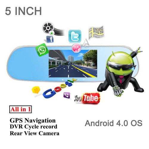 Android dual lens 5&#034; hd 1080p car dvr gps navigation rearview mirror camera wifi
