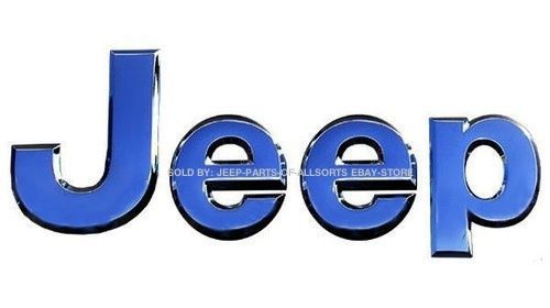 Jeep &#034;blue chrome&#034; colored &#034;jeep&#034; letters on white 3-3/8&#034; x 1-7/8&#034;  photo magnet