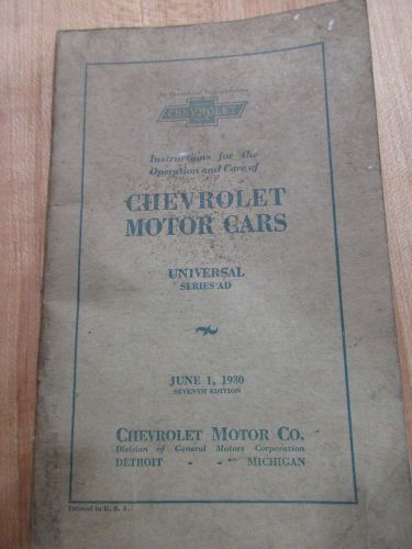 1930 original chevrolet owners manual universal series ad