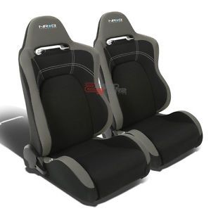 Nrg pair type-r gray/black light fully reclinable racing seat/seats+sliders rail