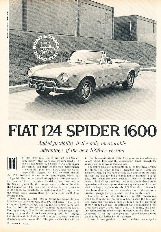 1971 fiat 124 spider classic original road test print article - g9