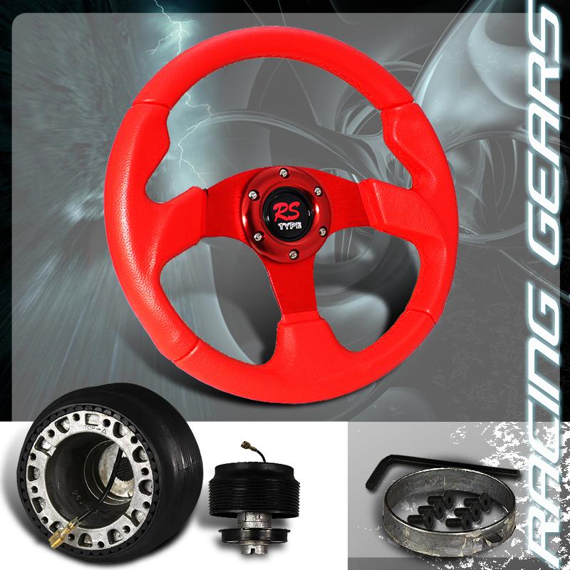 Mazda 320mm 6 hole bolt lug 320mm red pvc leather steering wheel + hub adapter