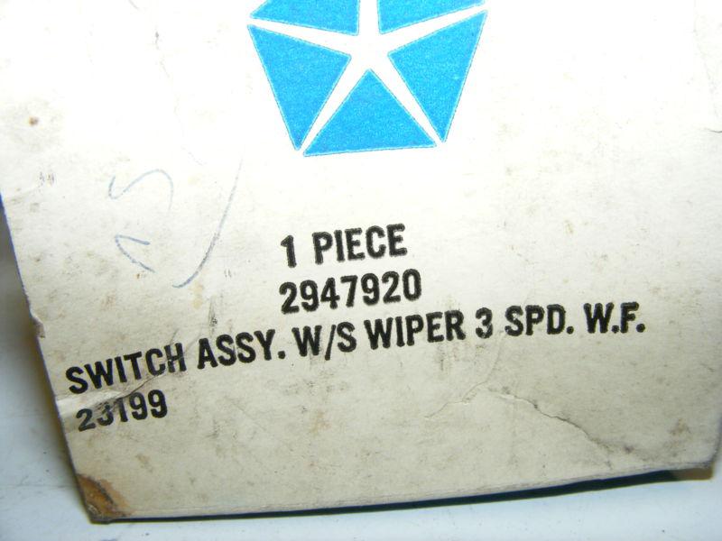 1970 dodge plymouth 3spd wiper switch assy nos new 2947920 coronet satellite