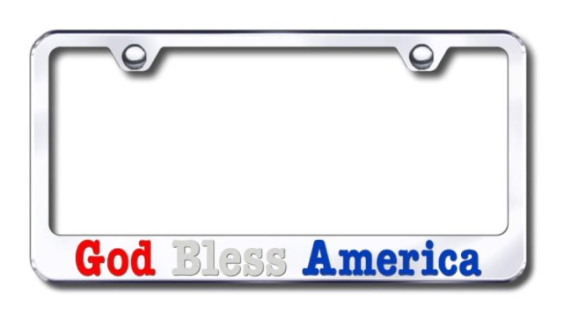 Patriotic god bless america  engraved chrome license plate frame made in usa ge