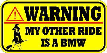 Warning decal / sticker * new * witch riding broom * bmw