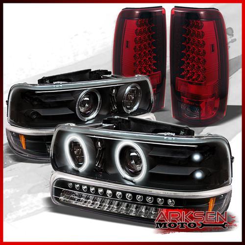 99-02 silverado ccfl halo projactor headlights+led bumper+r/s led tail lights