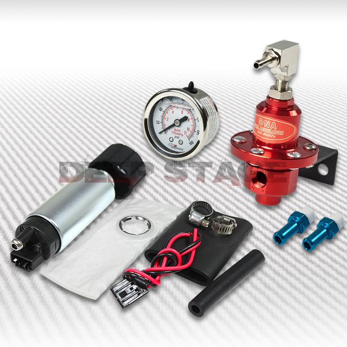 255 lph efi fuel injection pump/tank+160 psi pressure regulator+oil gauge red