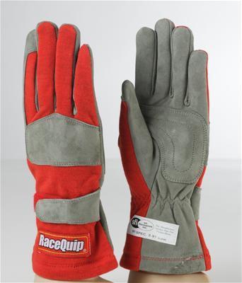Racequip driving gloves 351 2-layer nomex/leather red/gray men's lg sfi 3.3/1