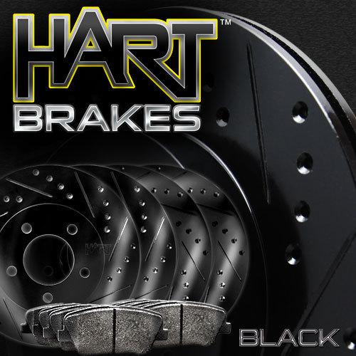 [front+rear kit] black hart *drilled & slotted brake rotors +ceramic pads c2532t