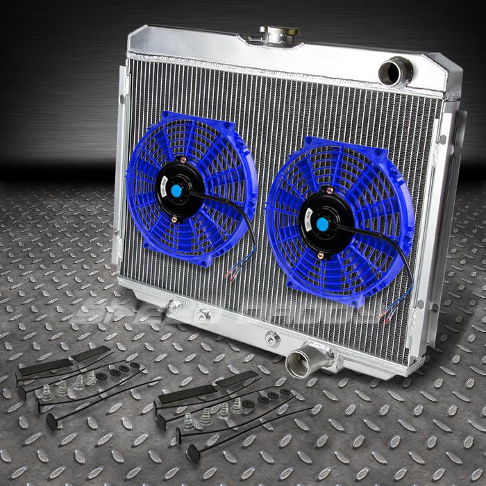 3-row full aluminum racing radiator+2 blue fan 67-70 ford mustang/cougar xr-7 v8