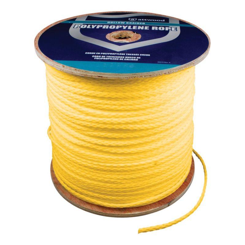 Attwood hollow braided polypropylene bulk rope dock line .5" x 500' yellow