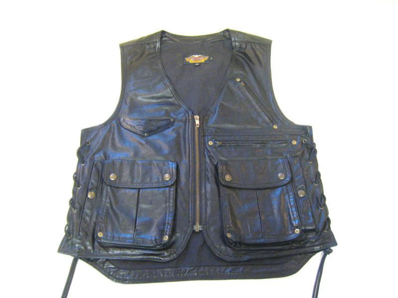 Harley davidson *made in usa* leather cargo motorcycle vest mens large lg -  xl
